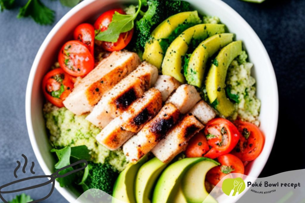 Gegrilde kip en avocado Poké Bowl met Quinoa